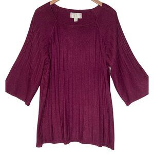Avenue Womens Plus Size Ribbed Knit 3/4 Sleeve Tunic Sweater Purple 22/24